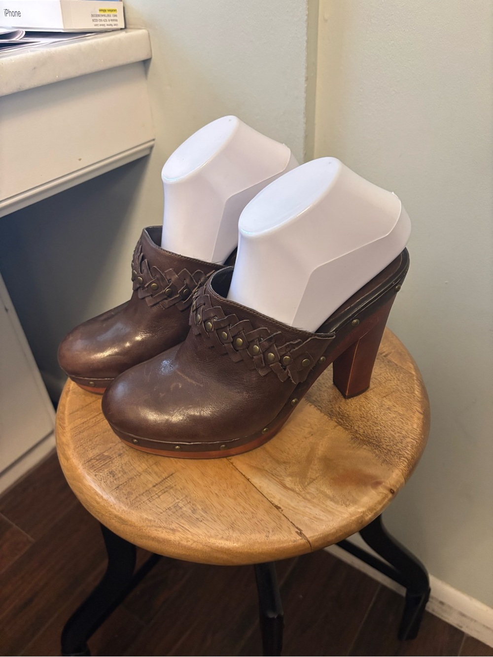 Lauren Ralph Lauren Brown Leather Women’s Clog Heels - Braided Accent fall 9